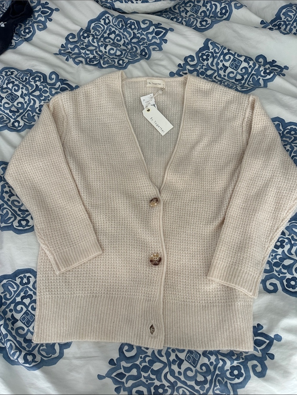 By Together Soft Pale Pink Waffle-Knit Button Cardigan
